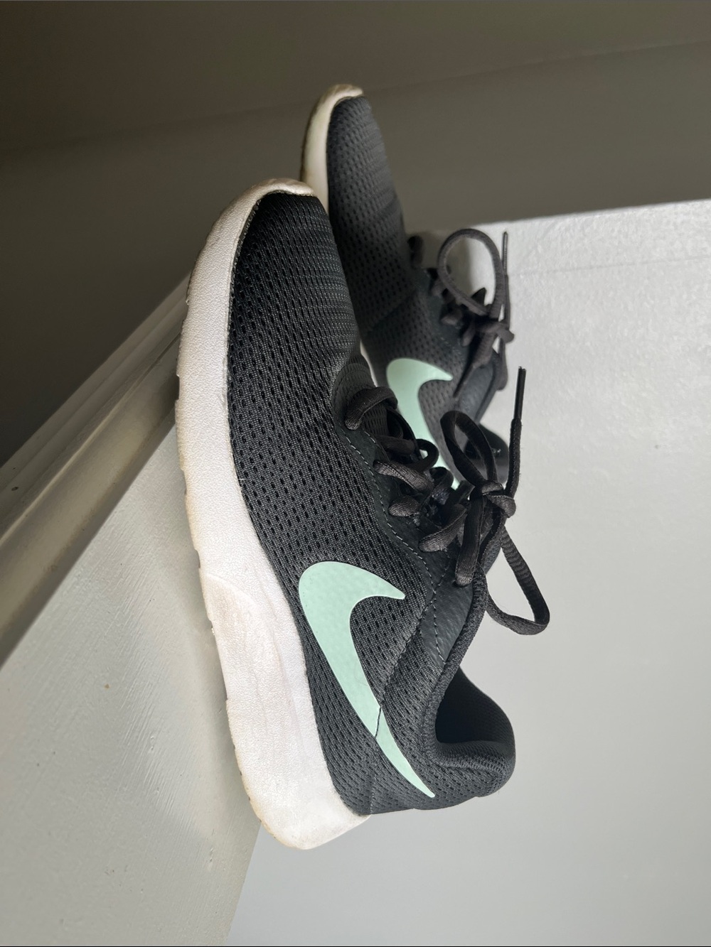 Nike Black Mesh Trainers with Mint Green Swoosh